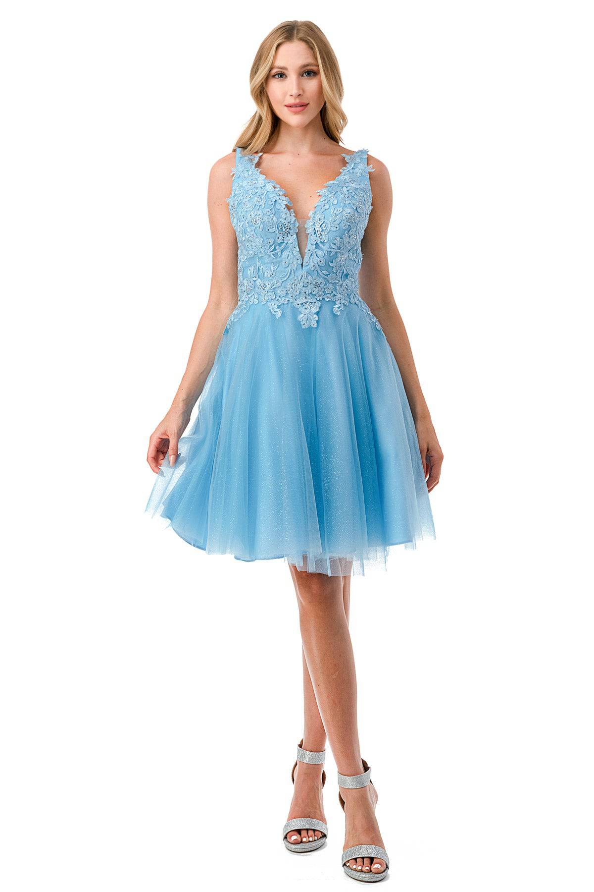 Aspeed S2739J Floral Sky Blue Short Dress - NORMA REED