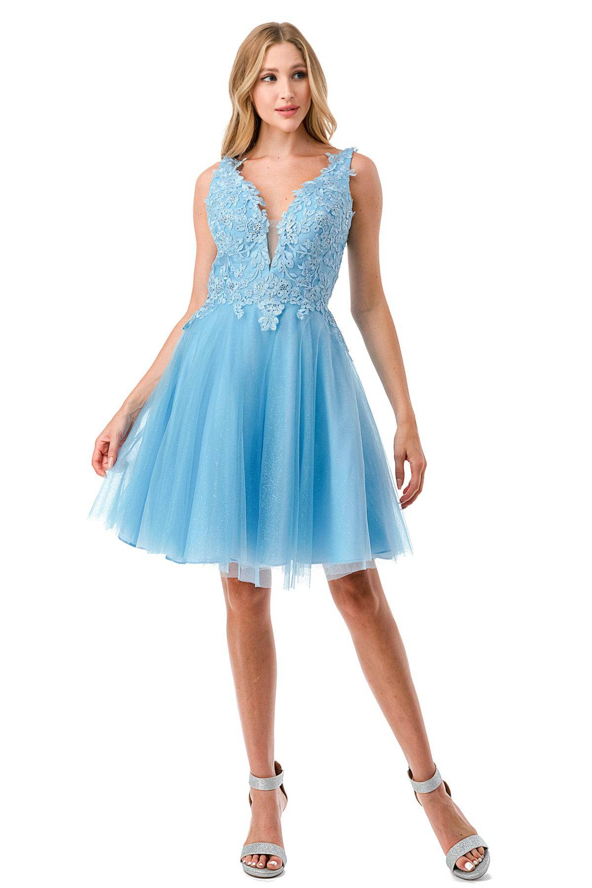 Aspeed S2739J Floral Sky Blue Short Dress - NORMA REED