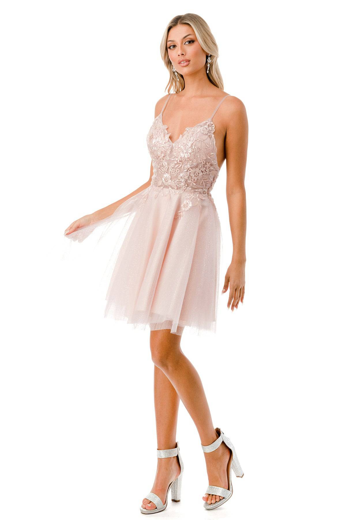 Aspeed S2742M Mauve Floral Short Dress with Tulle Skirt - NORMA REED