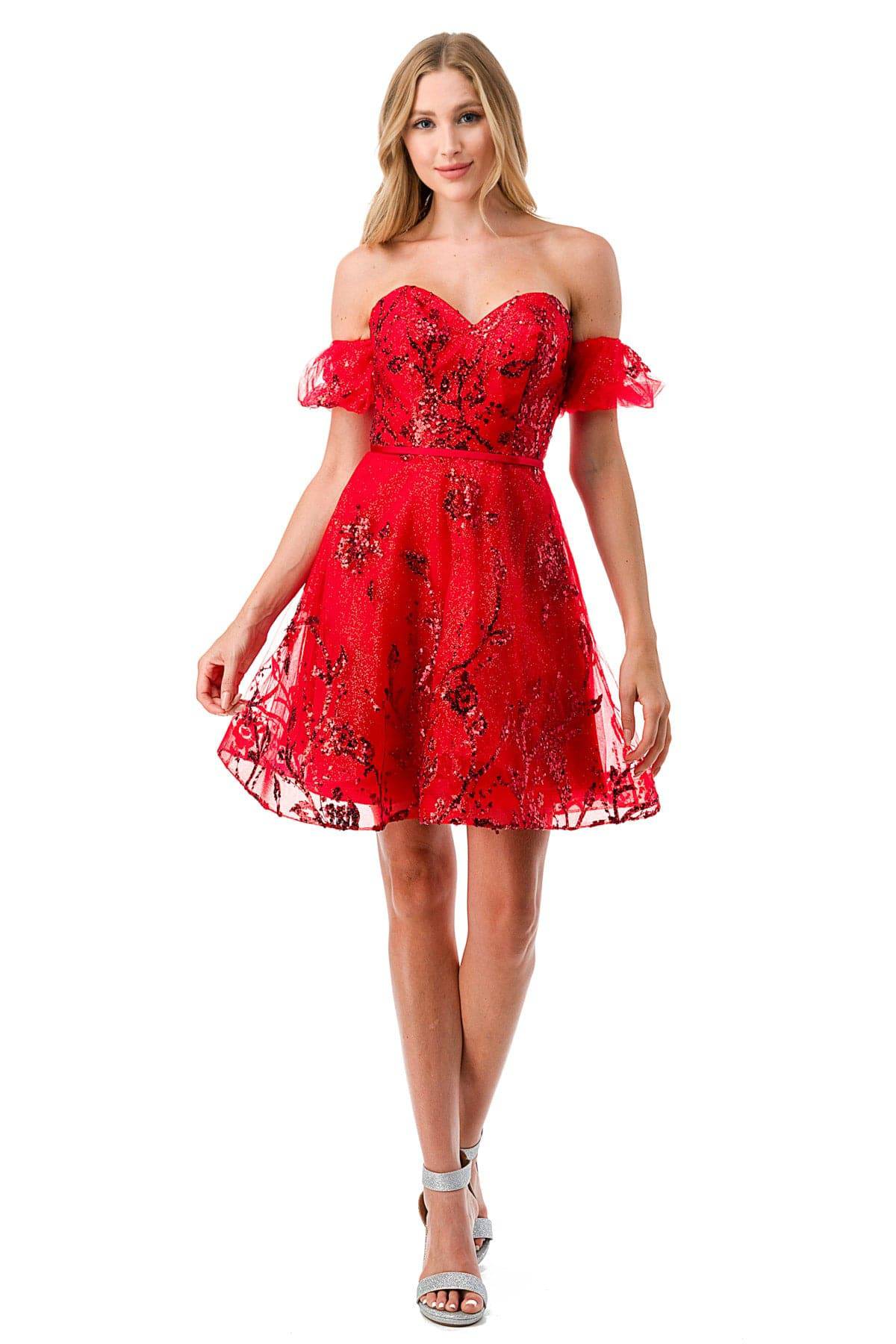 Aspeed S2747B Sparkling Red Off Shoulder Short Dress - NORMA REED