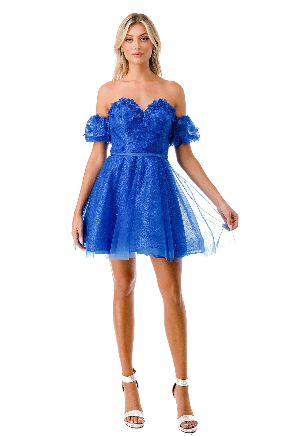 Aspeed S2748B Glittering Royal Blue Off Shoulder Short Dress - NORMA REED