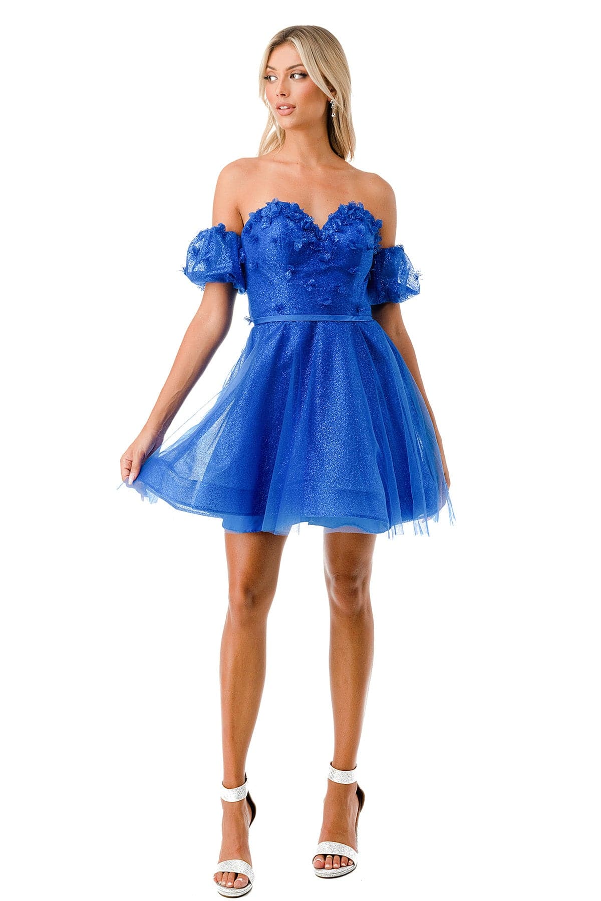 Aspeed S2748B Glittering Royal Blue Off Shoulder Short Dress - NORMA REED