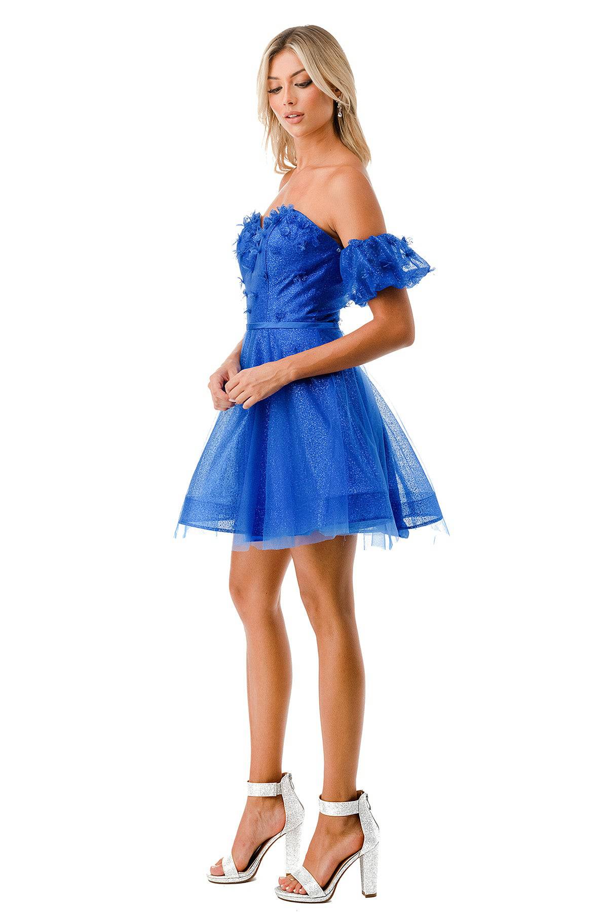 Aspeed S2748B Glittering Royal Blue Off Shoulder Short Dress - NORMA REED