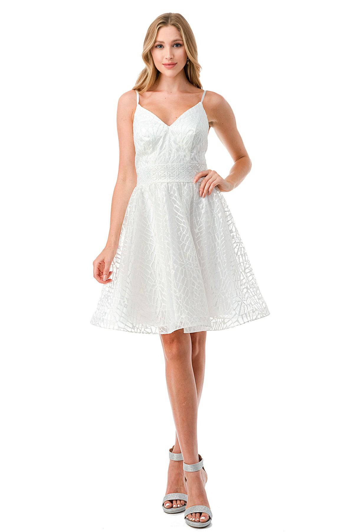 Aspeed S2749B Shimmering White V Neck Short Dress - NORMA REED