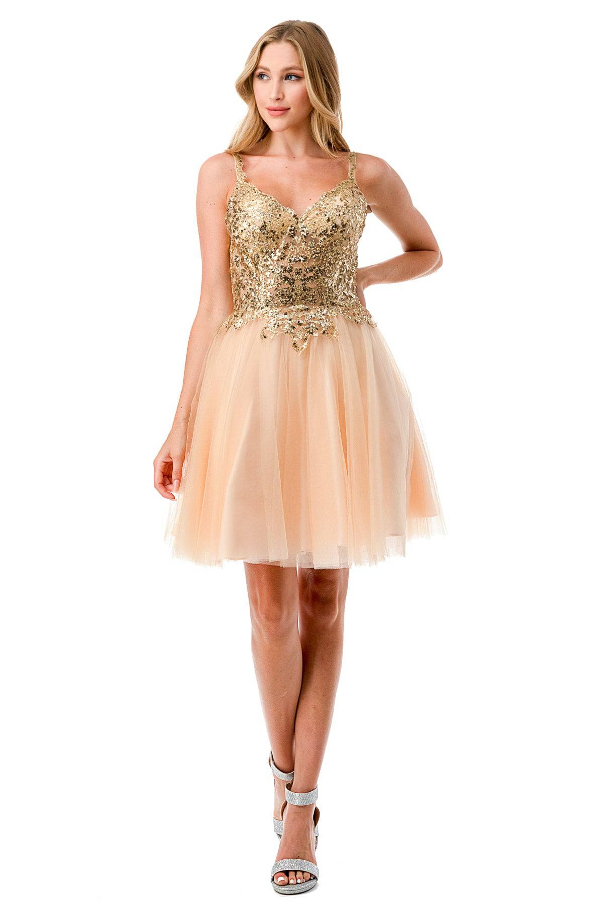 Aspeed S2757J Champagne & Gold Short Dress - NORMA REED