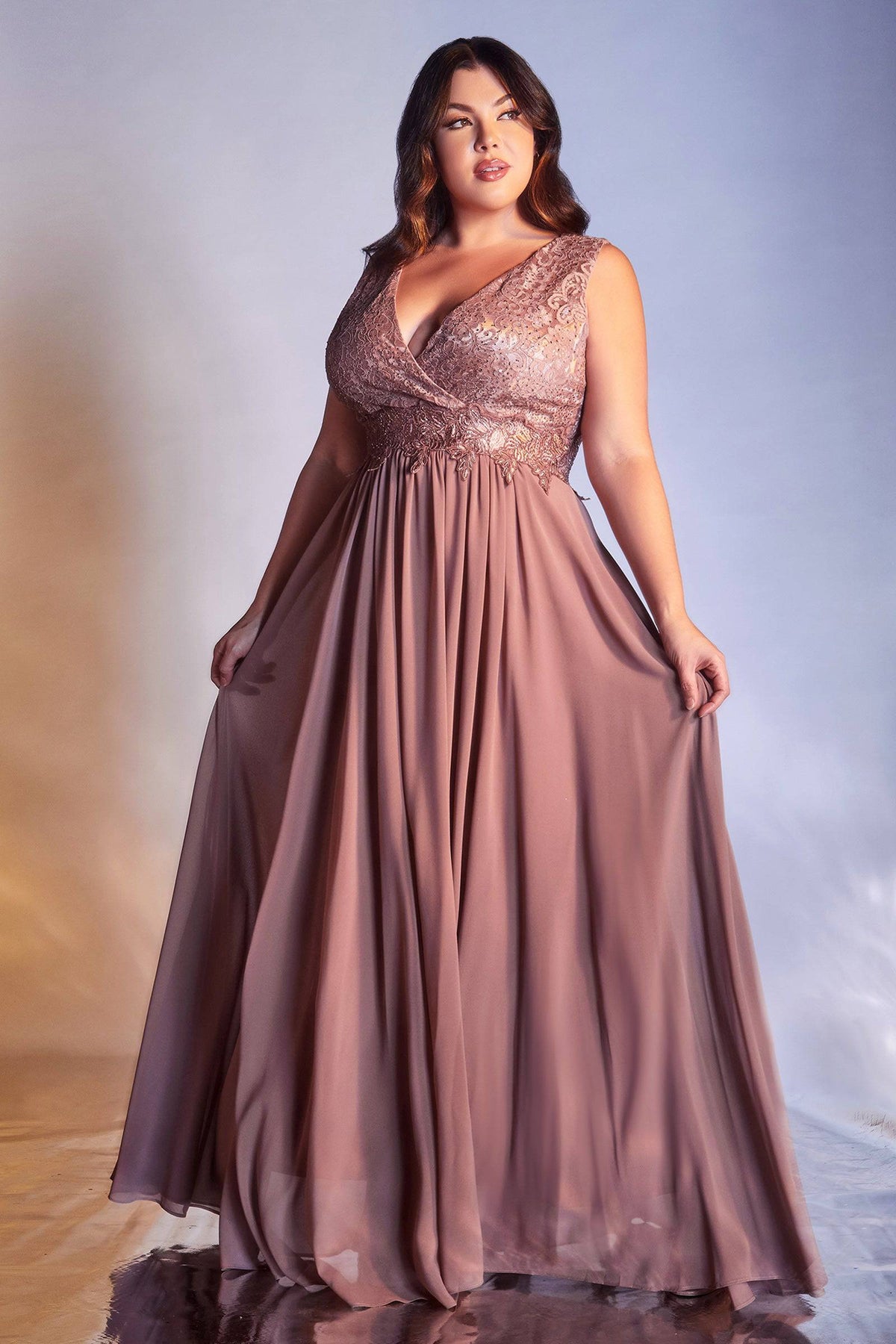 Opulent Plus Size Gown with Embroidered Bodice and Long Skirt #CDS7201 - NORMA REED