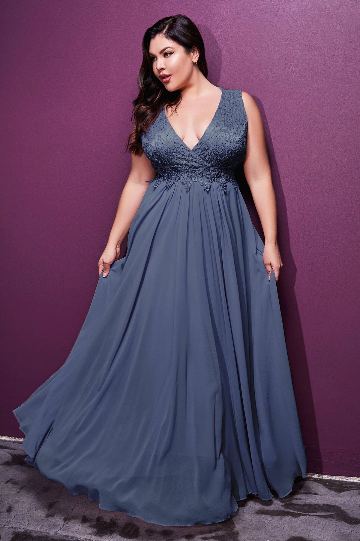 Opulent Plus Size Gown with Embroidered Bodice and Long Skirt #CDS7201 - NORMA REED