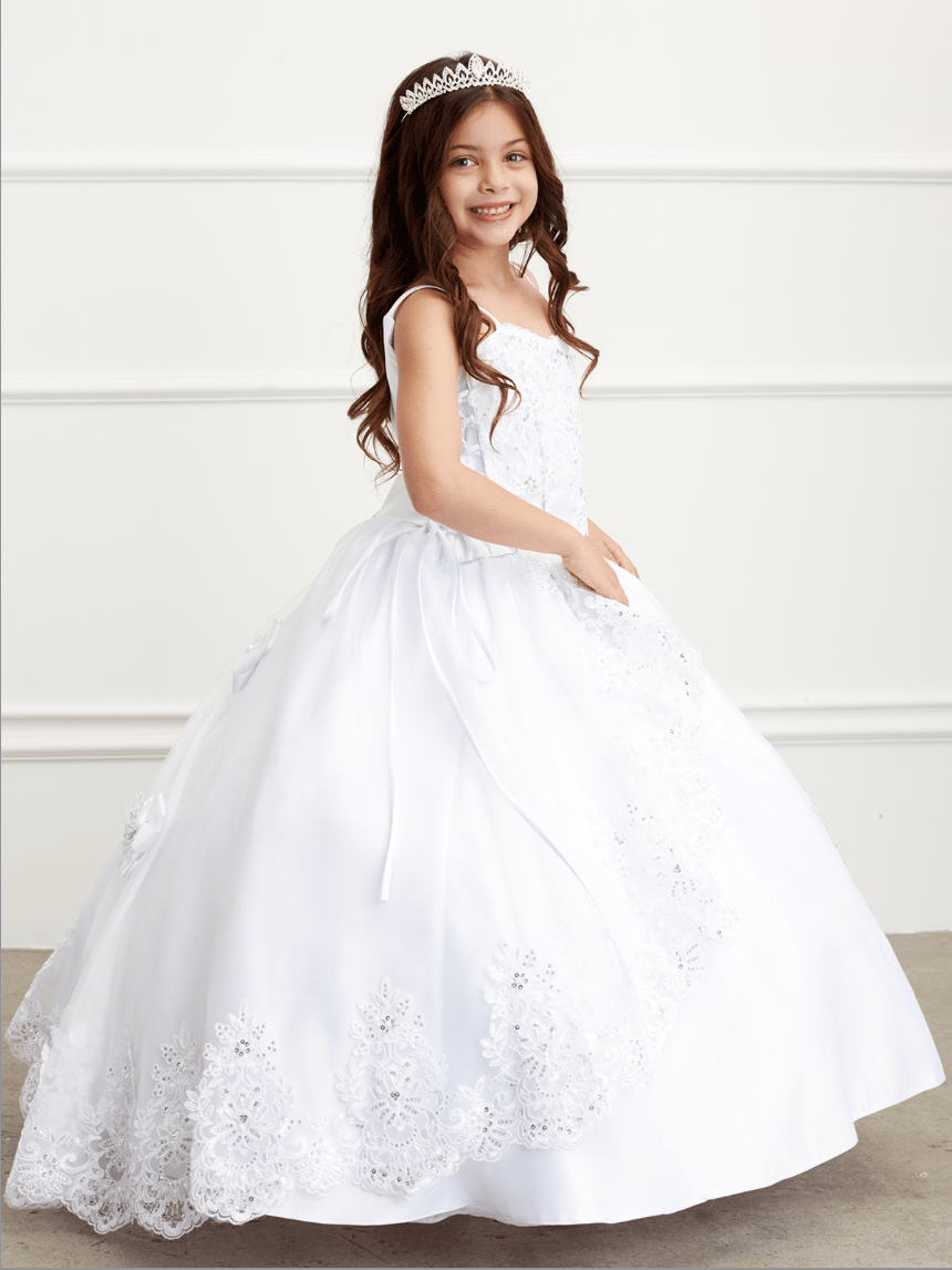 Kids Spaghetti Strapped Lace Communion Dress With Bolero Jacket #TK1199 | Norma Reed - NORMA REED