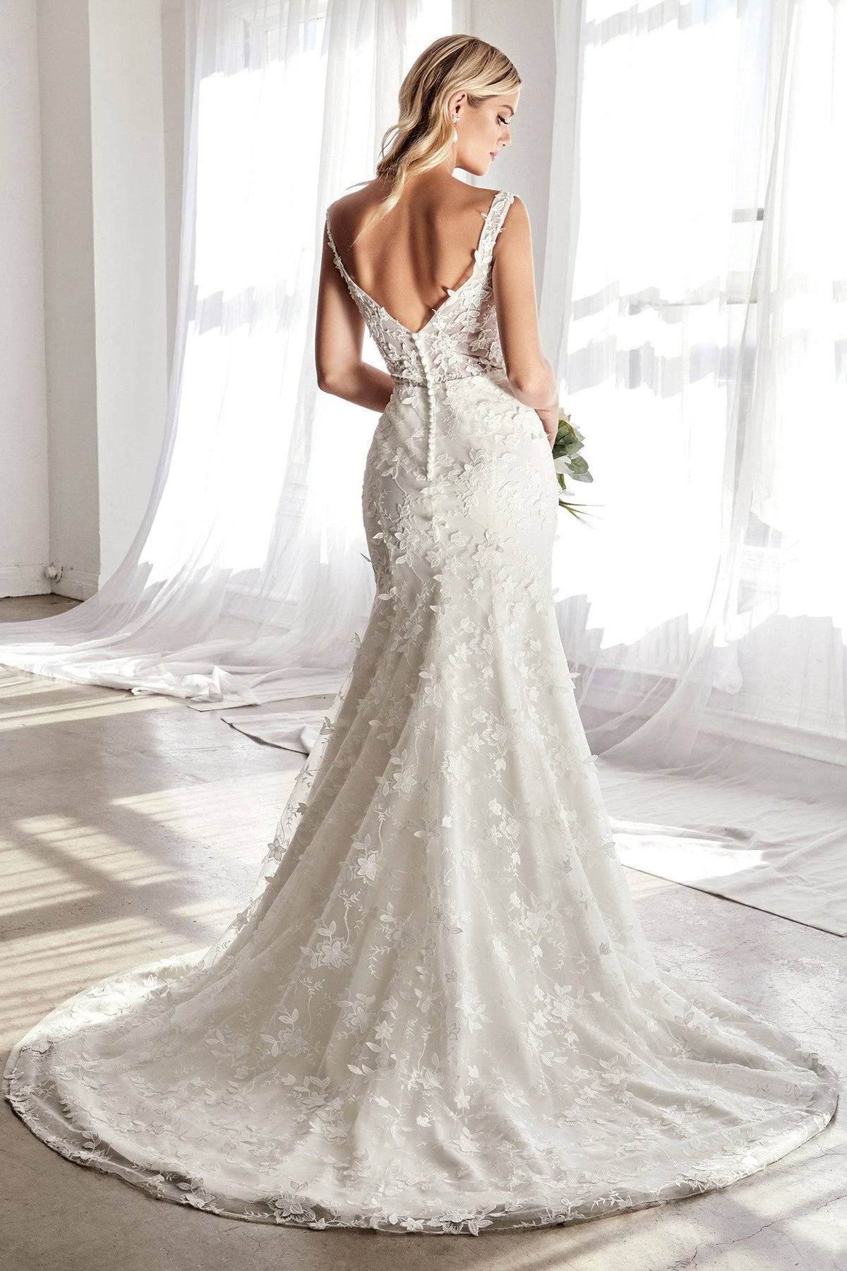 Stunning Wedding Gown with Deep Neckline and Floral Accents #CDTY01 - NORMA REED