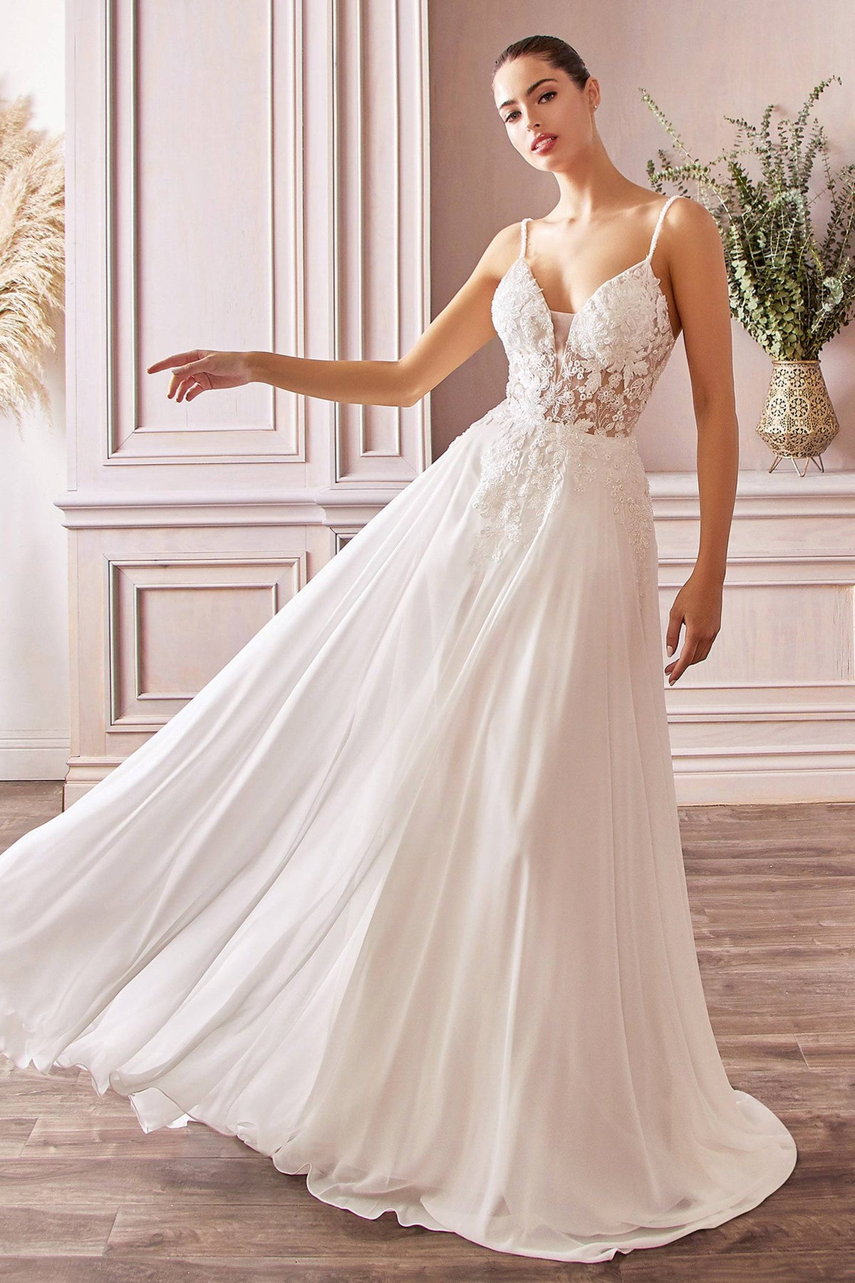 Elegant Wedding Gown with Sheer Bodice and Long Flowy Skirt #CDTY11 - NORMA REED